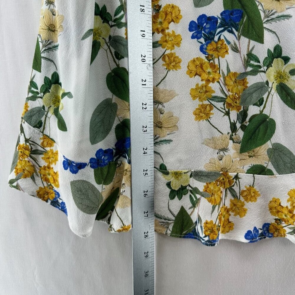 Karen Kane Ruffle Hem Tank Top Women M Round Neck Sleeveless Floral White Yellow - Picture 8 of 10